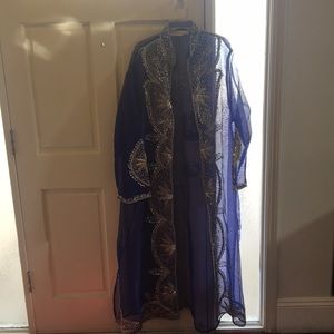 Blue duster with silver intricate beading